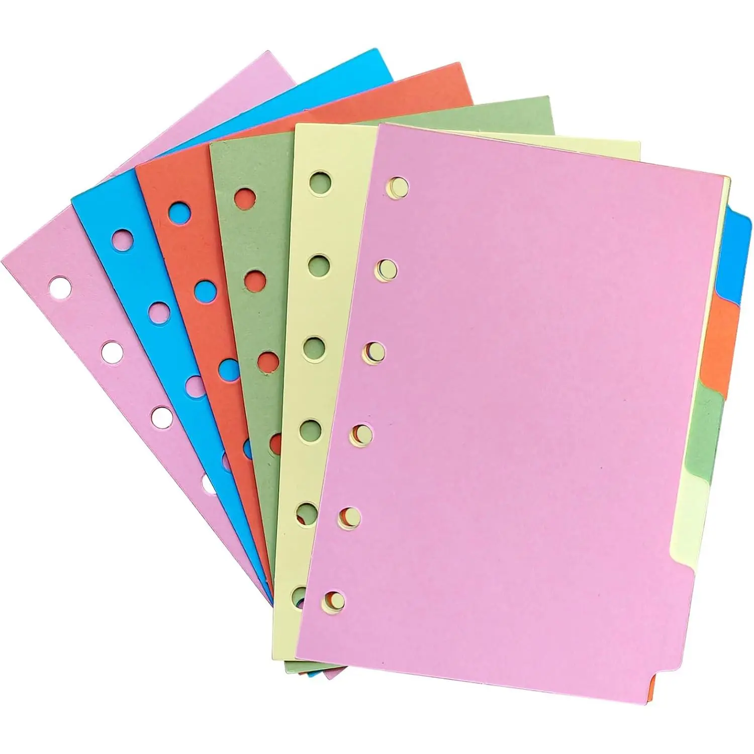 6 Ring Binder Dividers with 5 Tabs, 2 Sets, Paper Binder Dividers, A7 Size, Durable, 5 Colors, School Subject Binder Organizers