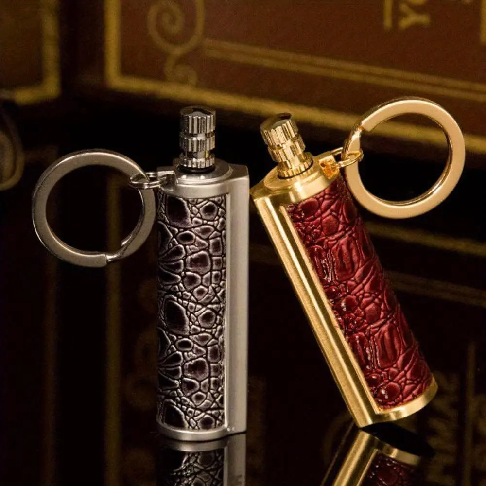 Metal Body Portable Matchstick-Style Butane Torch Lighter Keychain with Keyring, Compact Permanent Open Flame Igniter (No Fuel Included), Hiking Gift for Men, Outdoor Camping Fire Starter, Male Gift, Keyring Attach, Metal Matchstick-Style Ignition