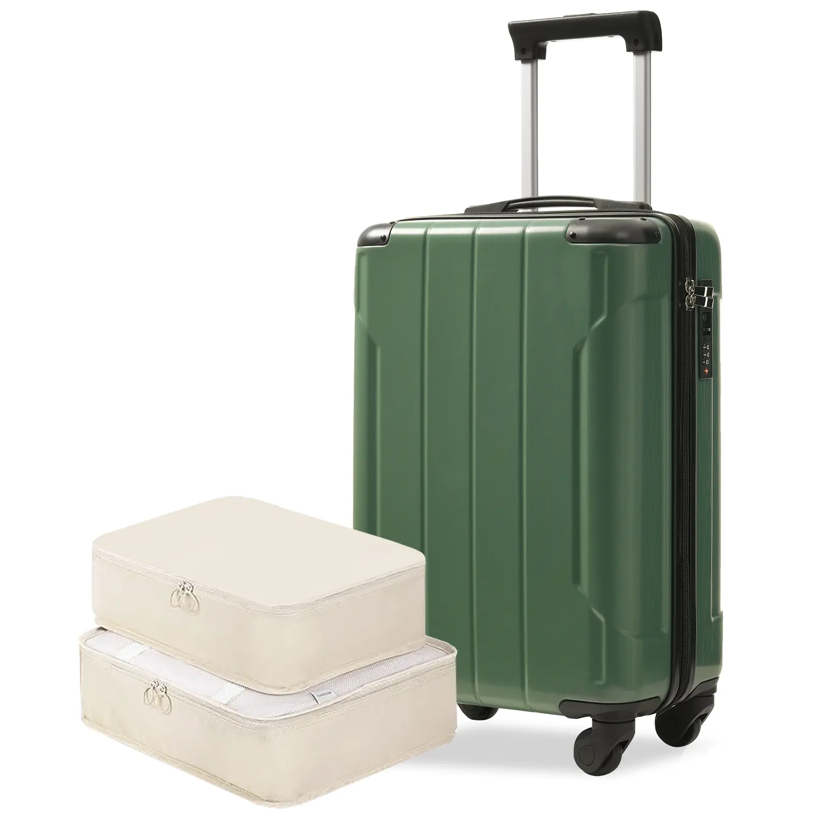 Nokaa 20-Inch Hardshell Carry-On Luggage, Lightweight Durable ABS Suitcase with Spinner Wheels, Built-in TSA Lock, 2 Packing Cubes, Green Travel Suitcase for Women Men, Carry-On Size, Durable Shell