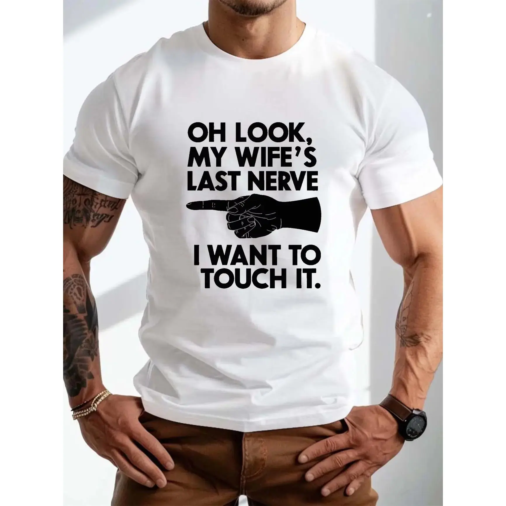 Couple Joke Hand Silhouette Funny Graphic T-Shirt,Unisex Spouse Humor Hand Print Graphic T-Shirt, Printed Craft Casual Top SummerVibes, Playful Marriage Tee For Men, Relaxed Soft Breathable mens summer clothing summer outfits men