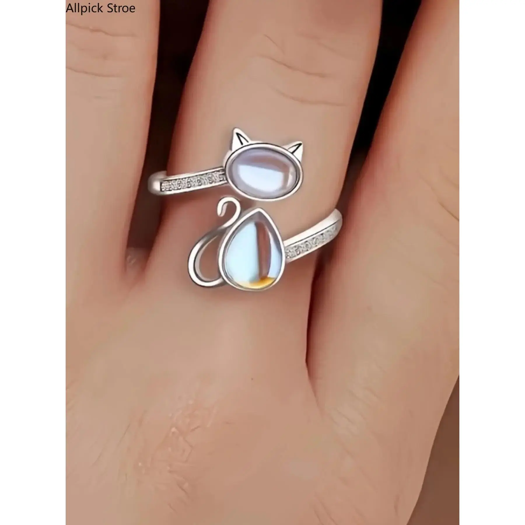 Cute Cat Design Ring, Adjustable Ring for Women, Fashion Jewelry for Party, Daily Clothing Decor, Trendy All-match & Exquisite Jewelry for Birthday Gift, Statement Multi Ring, Unique Rings, Animal Theme Ring