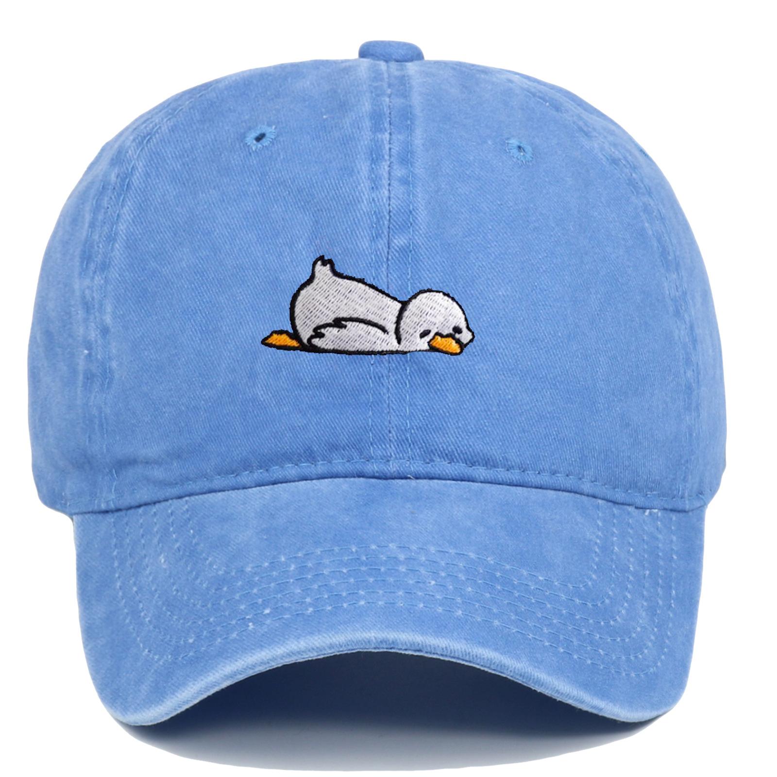 Cartoon Duck Washed Denim Baseball Cap for Women, Spring and Summer, Face-Slimming, Wide Brim, Deep Crown, Versatile Duckbill Cap