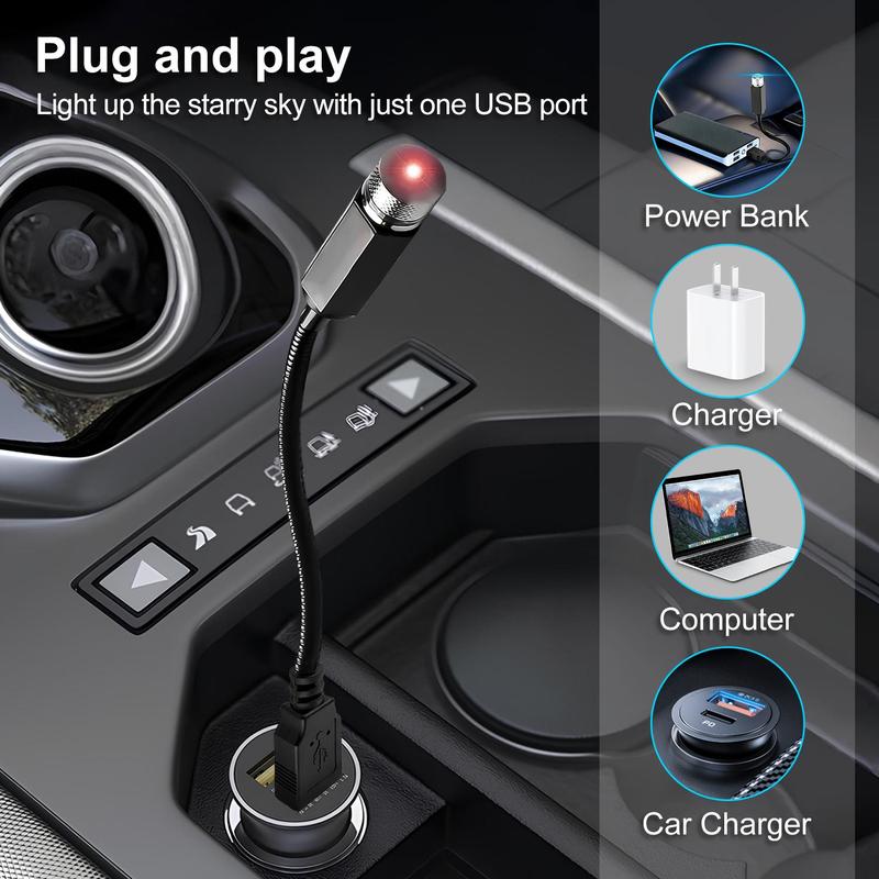 Car Starlight Projector, USB Powered Adjustable Romantic Car Interior Light, Portable Car Roof Starry Sky Atmosphere Light for Car Room Party, Plug and Play