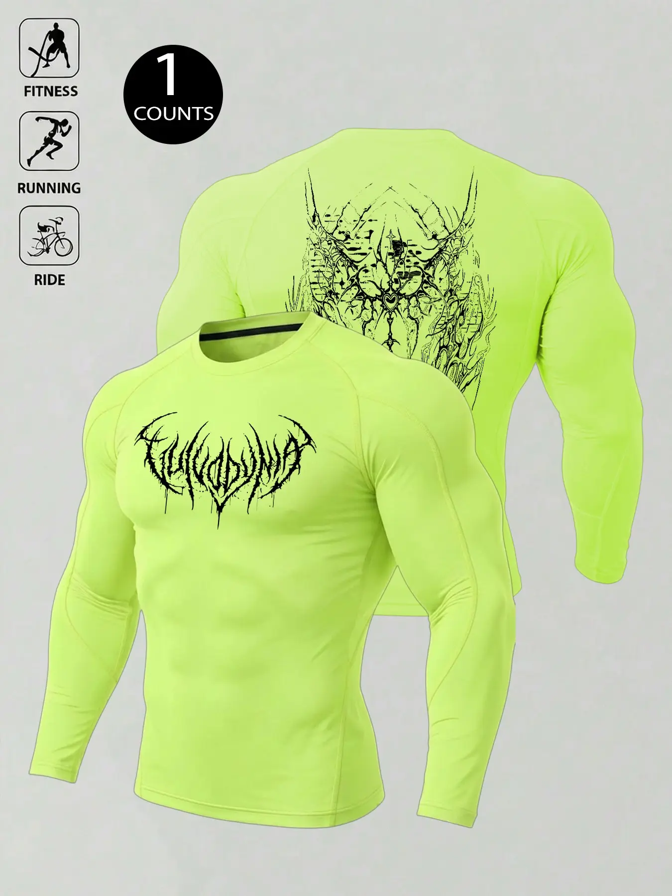 Men’s Gothic Blood Graphic Compression Long Sleeve Top, Athleisure Multi-Wear Quick Dry Muscle Shaping Workout Shirt, Slim Fit Light Outdoor Street Trend Athletic Tee, Breathable Functional Sport Top for Gym Lifting, Running, Cycling, Daily Casual Street