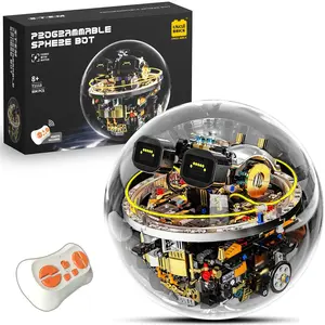 Transparent Spherical Robot Building Block Set - Programmable RC Robot with LED Expression, Cyberpunk Lights, LED Display, STEM Educational Toy for Kids 8-13, Ideal Holiday & Birthday Gift