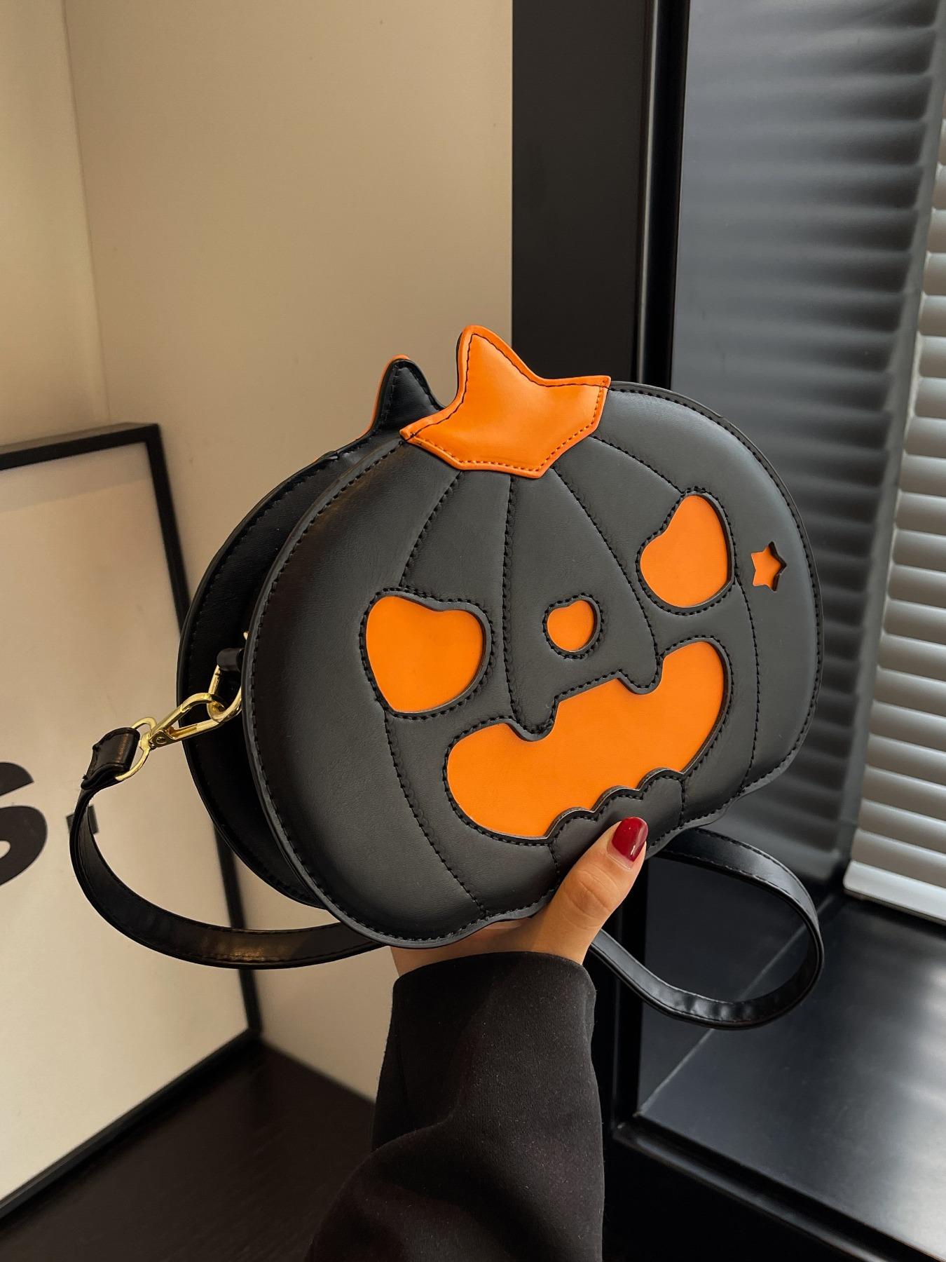Women's Halloween Themed Pu Leather Crossbody Bag, Fashionable Pumpkin Design Shoulder Bag, Cute Accessories As Work Bag for Daily Use