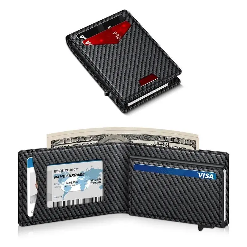 Minimalist Slim Wallet, RFID Blocking Aluminum Pop-Up Card Holder, Money Clip & ID Window, Secure and Stylish Design, RFID Protected Wallet