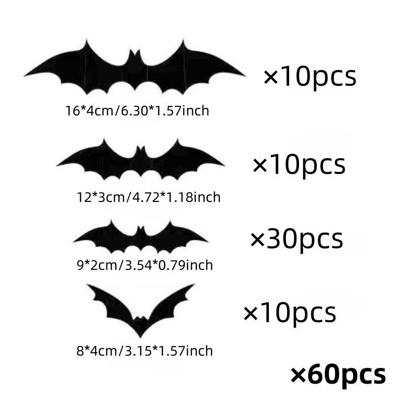 Bat Shaped Wall Sticker, 60pcs/set 3D Bat Wall Decal, Halloween Wall Art Decoration for Home Living Room Bedroom Hotel School