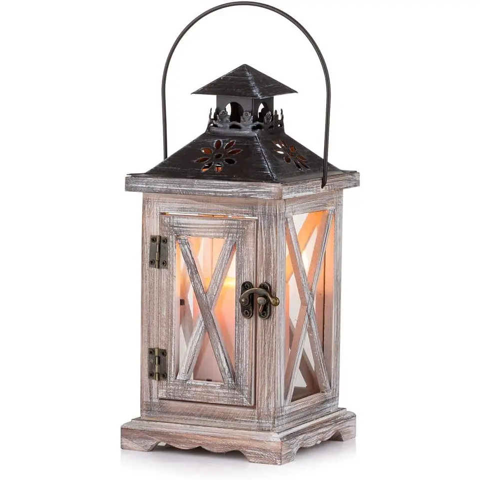 Wooden Lanterns Rustic Decorative -  Candle Holder Centerpiece for   Decor Wedding  Distressed Moroccan Lantern Indoor