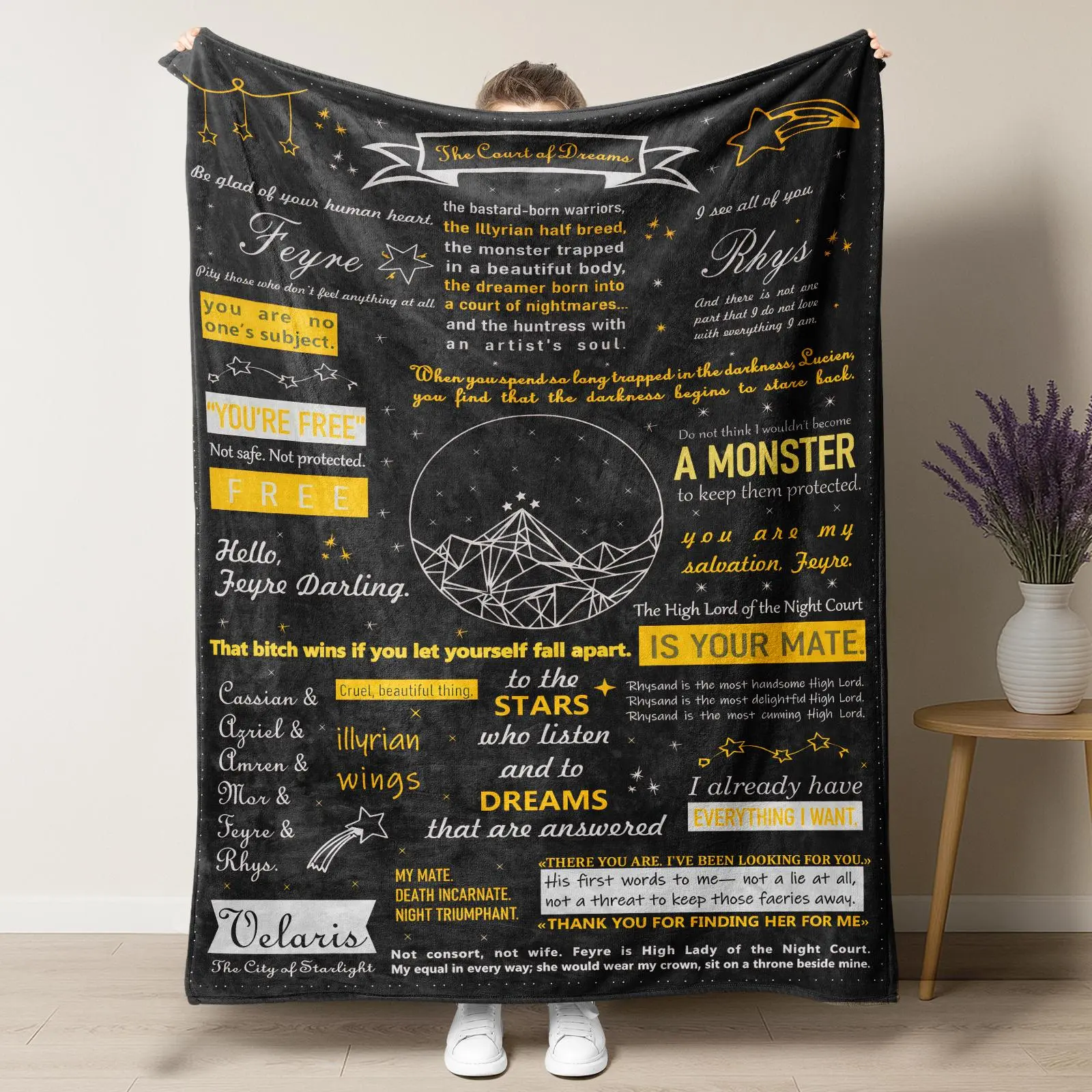 ACOTAR Court of Dreams Classic Quote Flannel Blanket - Rhysand & Feyre Favorite Lines, 100% Polyester, Ultra Soft Durable Fast-Drying, Machine Washable, General Use for Adults Book Lovers Gift