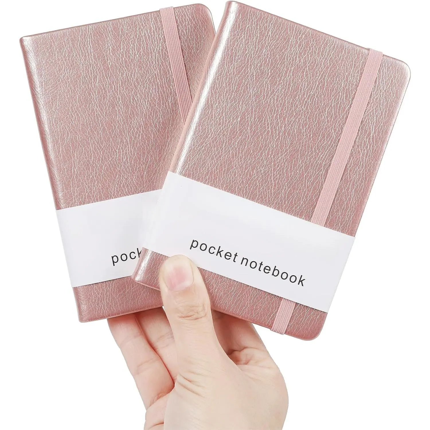 2Pack Pocket Notebook Small Notebook Journal Notebook 4 inches x 5.7 inches 200 Pages Leather Cover With Pen Holder Page Marker Ribbons (Rose )