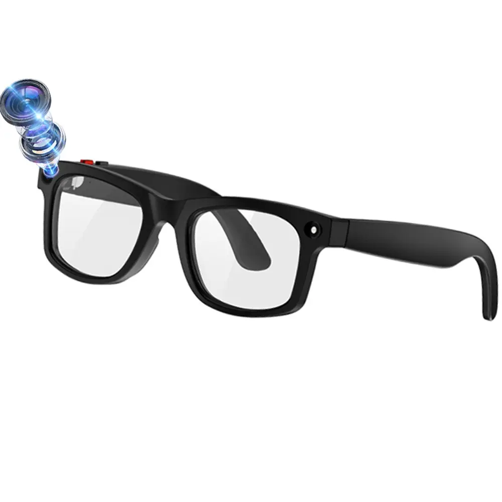 Smart Glasses with Camera, UV400 lenses, Anti-Shake Video Recording, 290 Mah Battery, AI Translation, Hands-Free Calls, Music Control, 3 Lenses Total (Transparent Anti-blue Lenses + Sunglasses Lenses+Brown Lenses)
