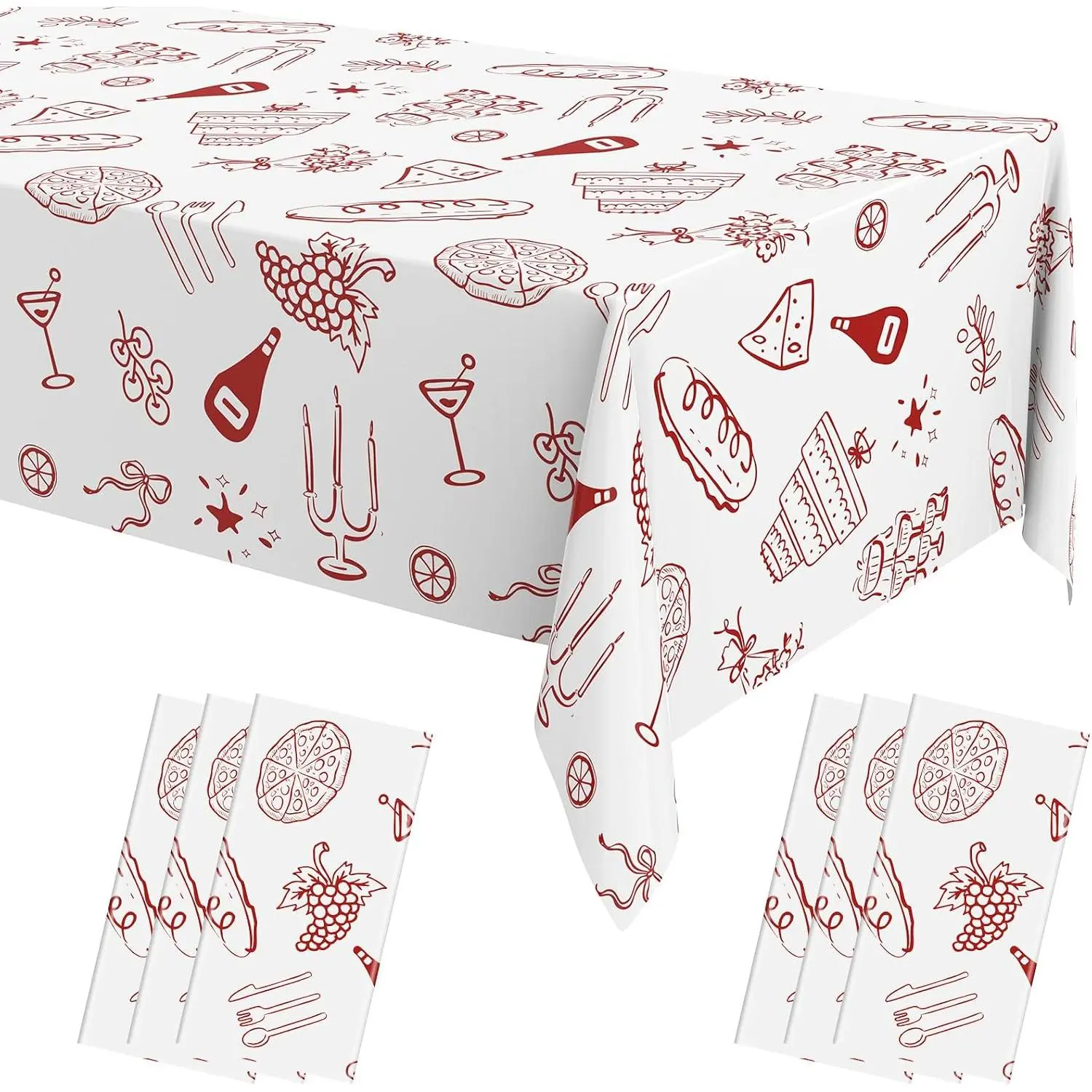 6 Pcs That's Amore Party Decorations Pizza Theme Italian Tablecloth, 51 x 87" Disposable Plastic Waterproof Table Cover for Italian Dinner Party Bachelorette Bridal Wedding Decor Supplies(Red)