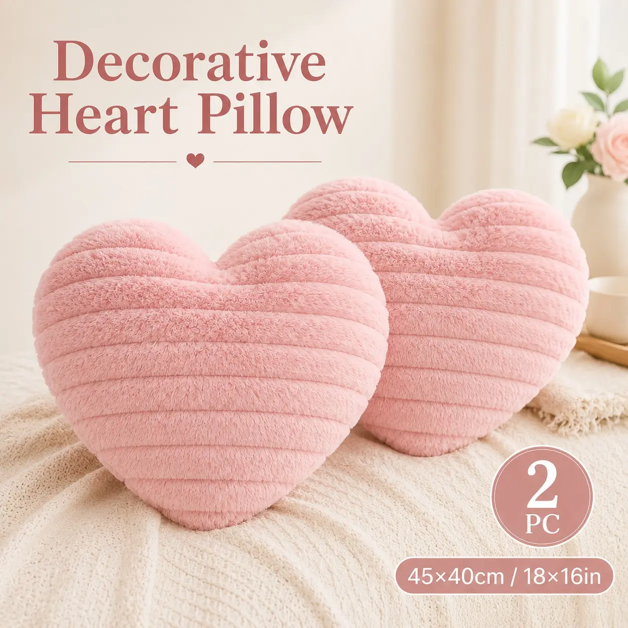 2 Heart Plush Pillows, Soft Velvet Style Rabbit Cushions, Home Bedroom Sofa Window Wedding Guest House Decorative Pillows