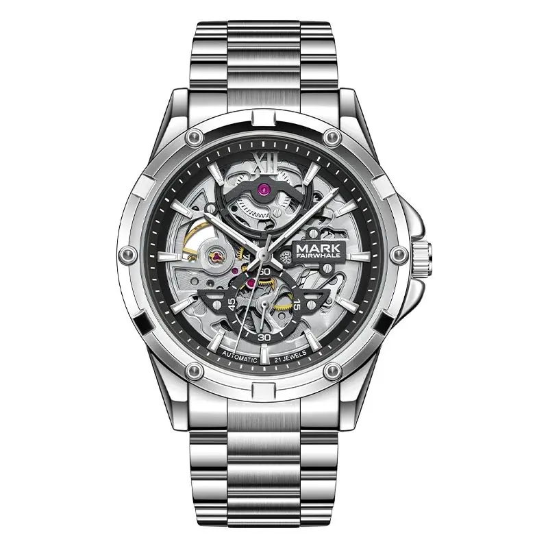 Mark Fairwhale Men's Analog Mechanical Watch - fw-6960 Series, Automatic Movement, Skeleton Dial, Luminescent Hands, Stainless Steel Strap, Casual Wear Mechanical Style Automatic Watches
