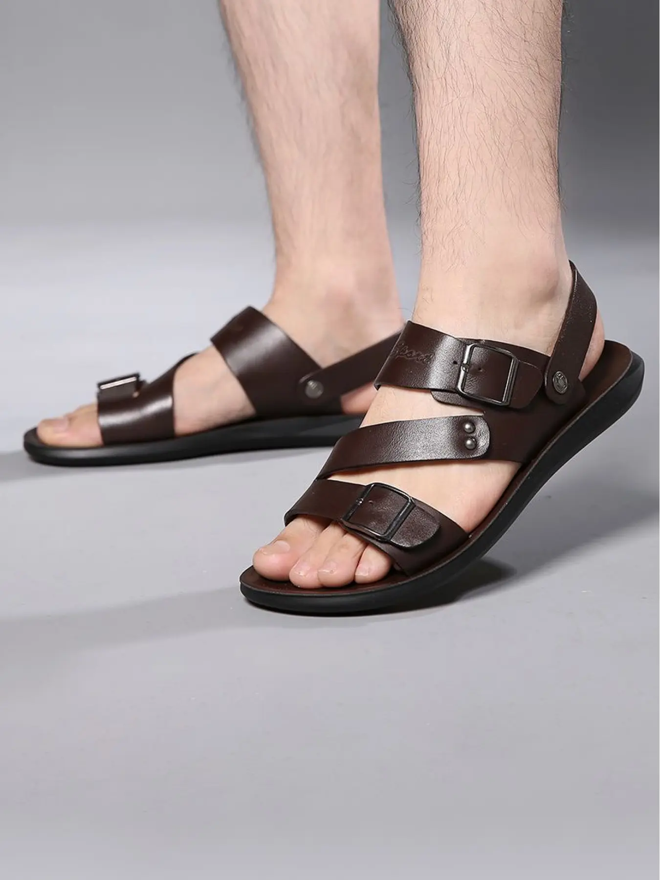 Men's Comfortable Adjustable Sandals, Non-Slip Shock-Absorbing Rubber Sole, High-Quality Leather, Casual Open-Toe Footwear, Durable Summer Shoes