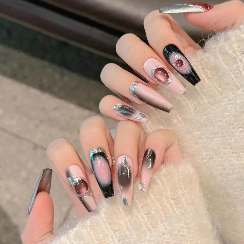 Y2g Black Cool Hot Girl Stickers Wear Nail Tip - Durable Trendy Nail Tips for Bold Eye-Catching Style