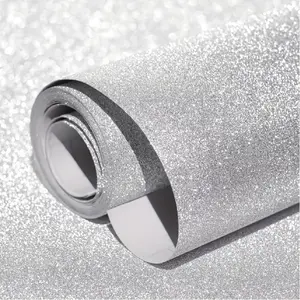 17.72 x 78.74 Inches shiny silver self adhesive vinyl Decorative wallpaper removable easy paste glitter decor for room and party backdrop