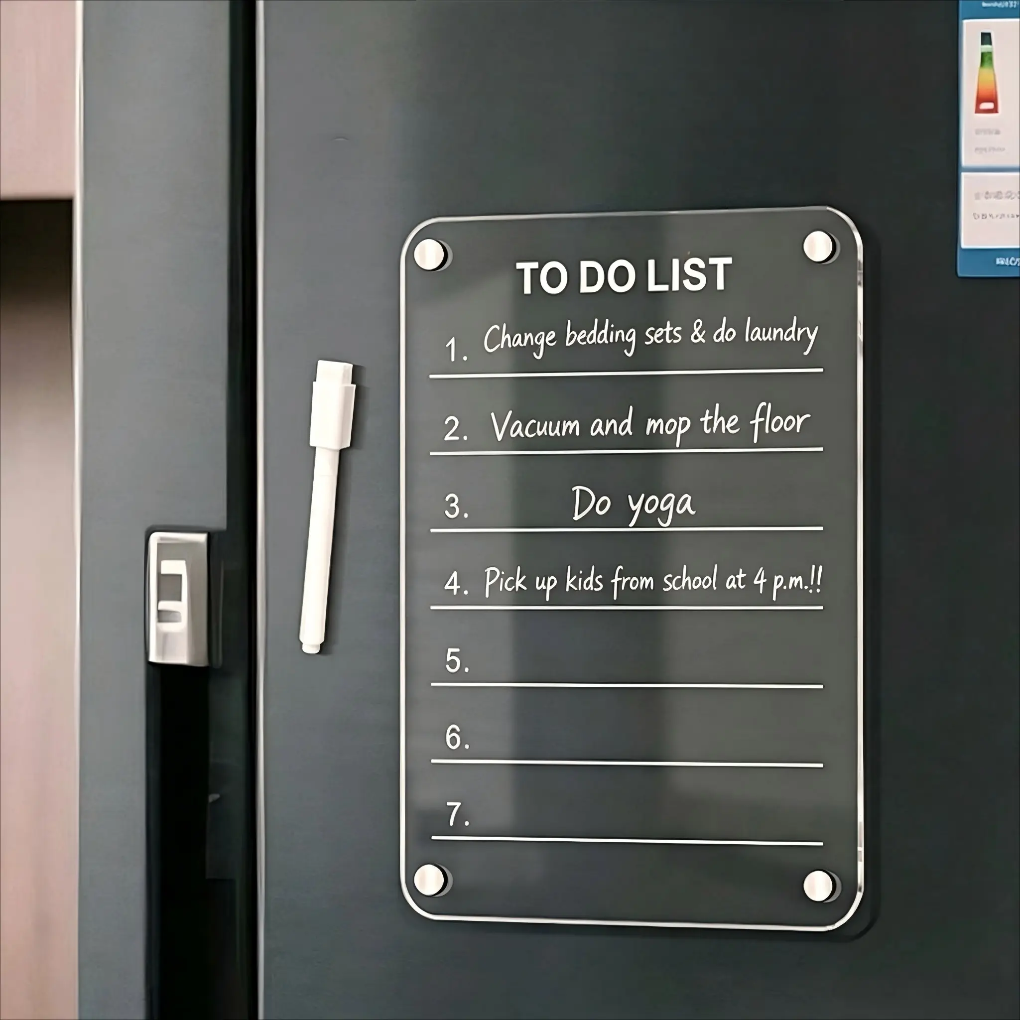 1pc Magnetic Acrylic Fridge Whiteboard Set, Magnetic Fridge Calendar Memo Board, Wipeable Acrylic Planner, Reusable Dry-Erase To Do List Display Board, Transparent Magnetic Writing Board