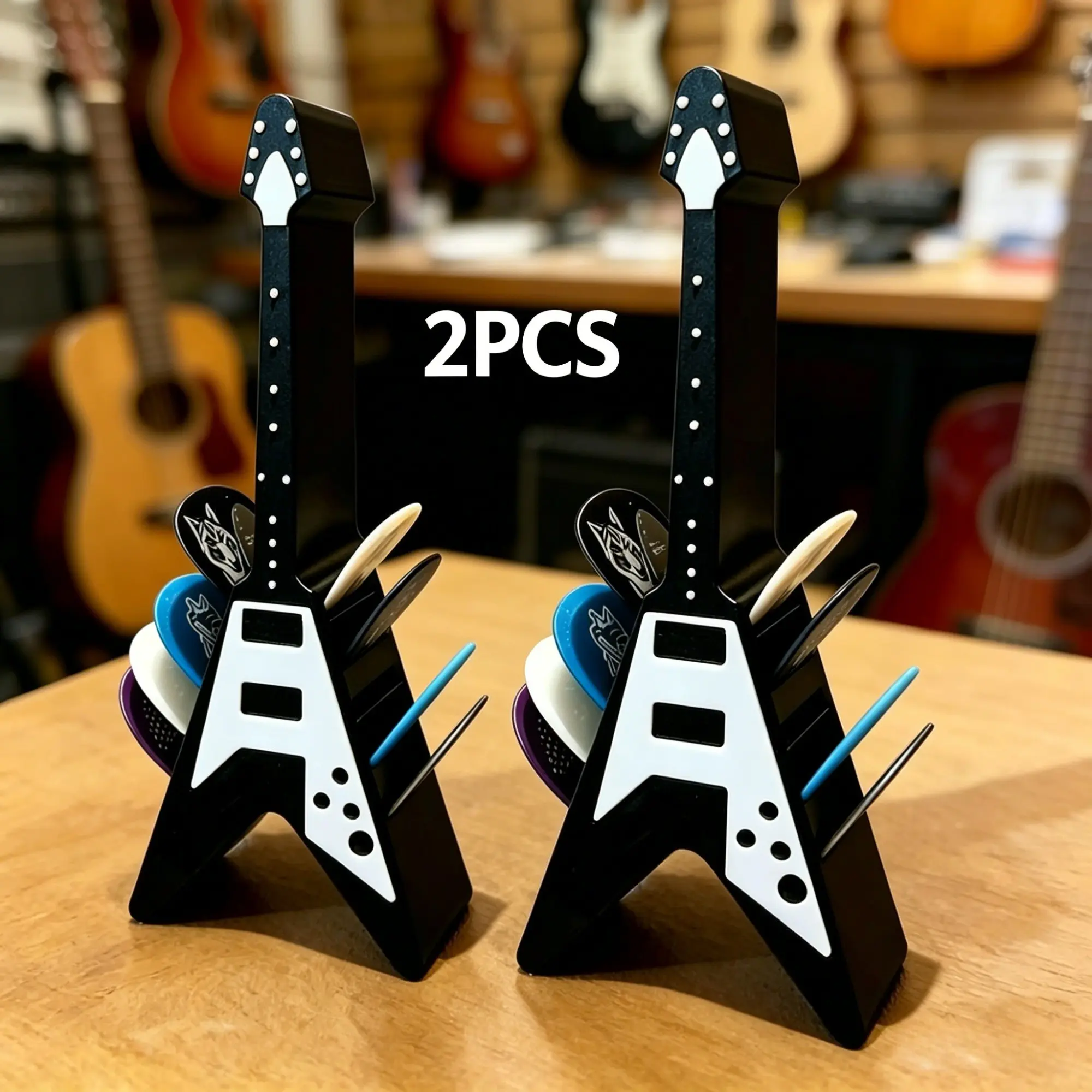 2-Pack Guitar Pick Holder Box, V-Shape Pick Organizer, Display Stand for Guitar Picks, Storage Set for Musicians, Music Lovers and Music Enthusiasts, Guitar Accessories
