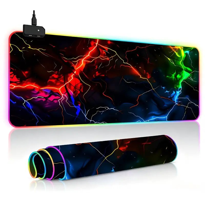 Lightning Extra Large Gaming Desk Mat Keyboard Pad RGB Mouse Pad Ultra Thick Non-Slip Large Size RGB Gaming Desk Setup for PC/Laptop - 14 Lighting Modes Touch Control Keyboard and Mouse Pad with