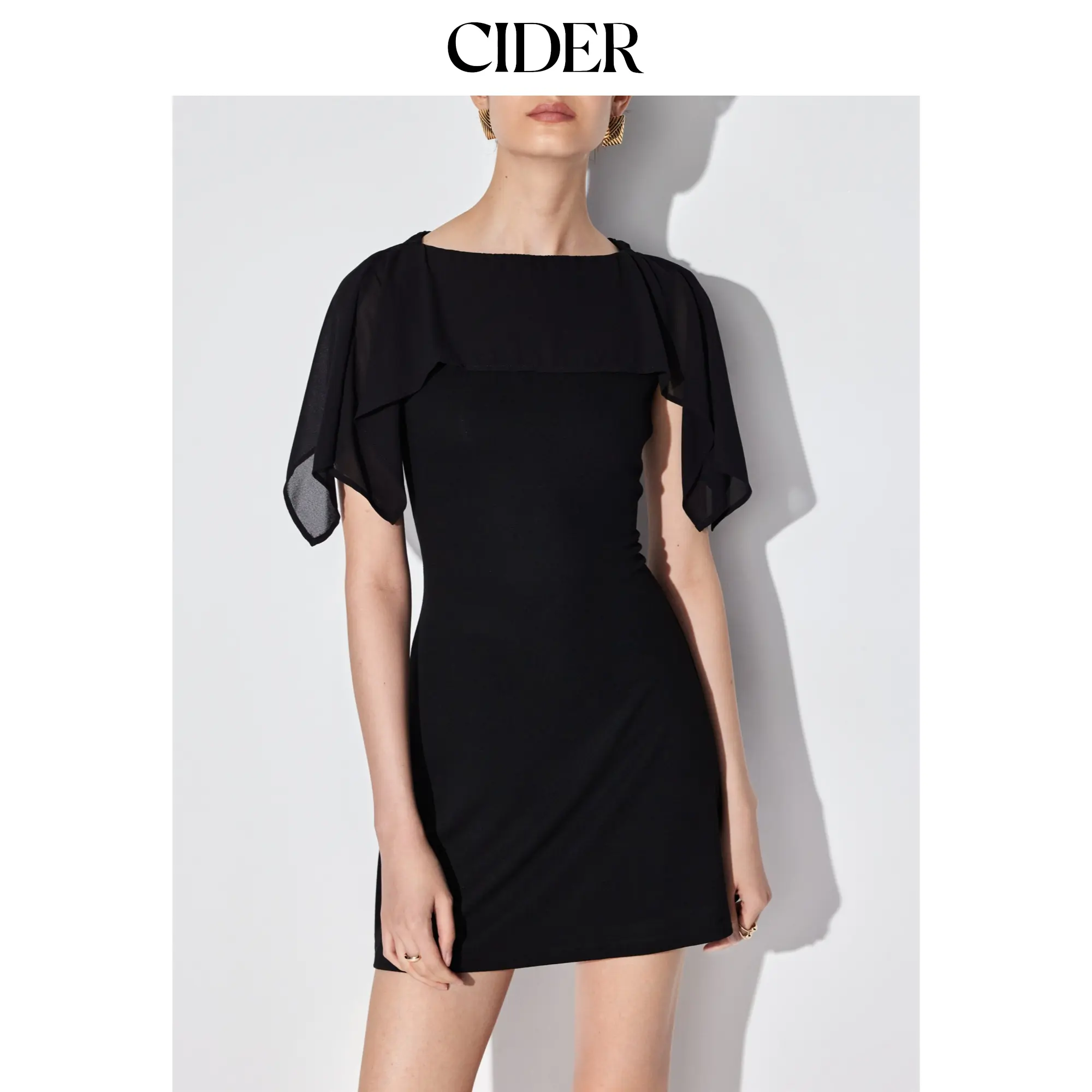 Cider Boat Neck Draped Detail A-line Mini Dress