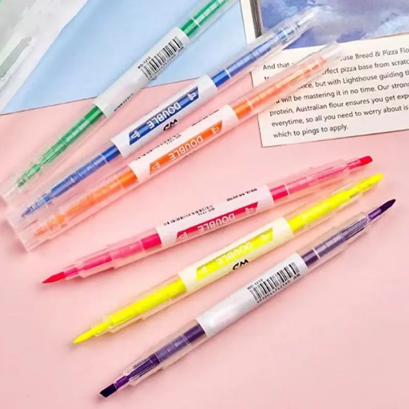 6-Color Dual-Tip Highlighter Pens, Learning & Note-Taking Tools, Student Use, Colorful Markers for Emphasis, Drawing & Sketching