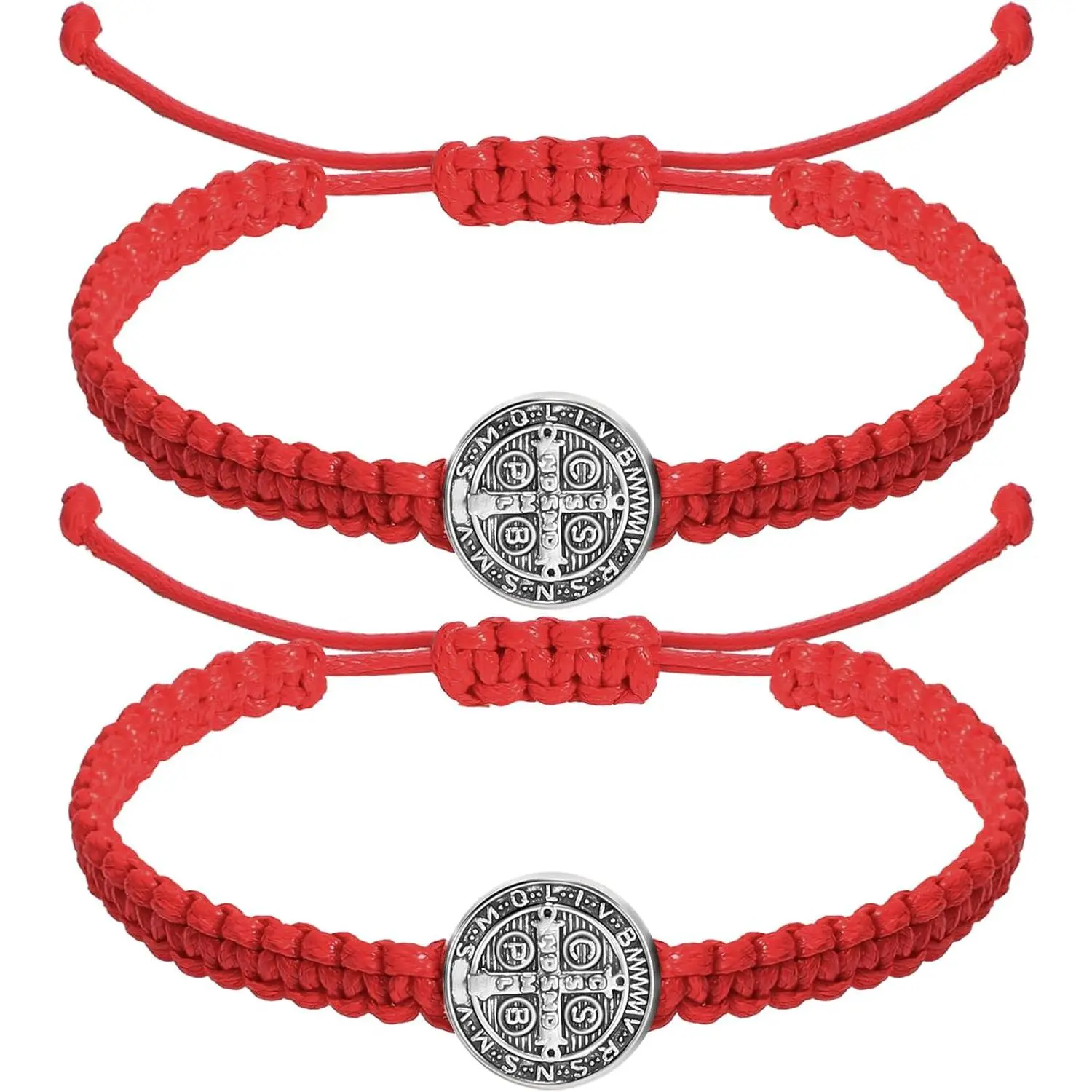 2-Count Catholic Saint Benedict Classic Medal Bracelets, Adjustable Length Round Beads Long-Lasting String Bracelets, Holiday Gifts for Men Women Birthday, Unisex