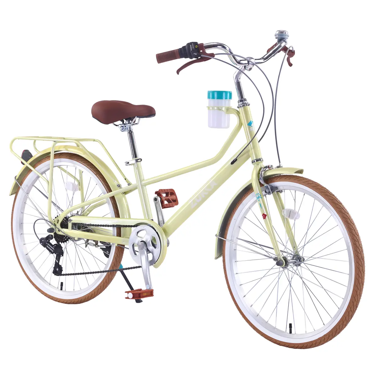 Aobtkel24 Inch Women's Cruiser Bike ,6 Speed Step-Through Commuter Bicycle with Rear Rack & Cup Holder, Adult City Bike
