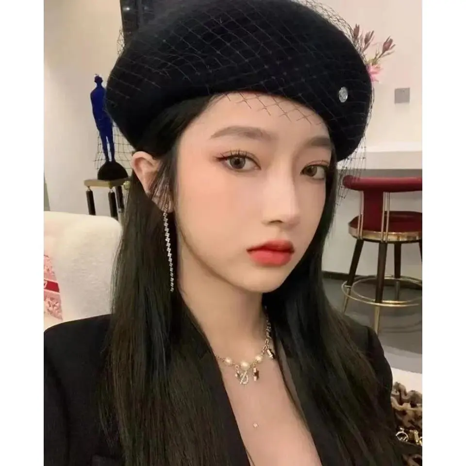 Fascinating Mesh Veil Wool Beret Autumn Winter Warm Beanie Hat Vintage Felt Casual Painter Hats Female French Berets Caps byHapp