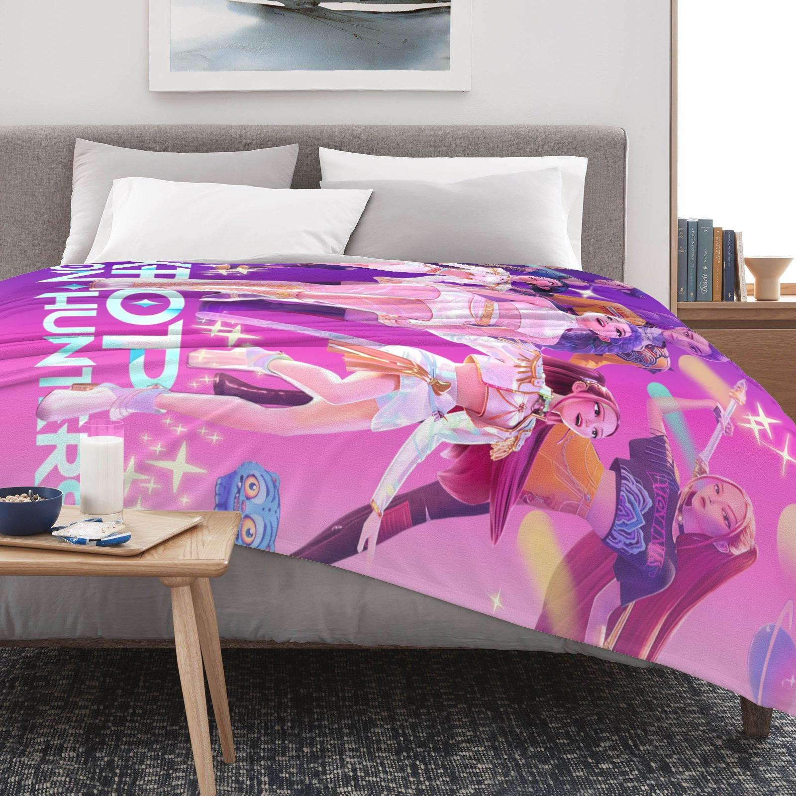 Kpop Devil Hunter Anime Plush Blanket, A Warm Nap Blanket,Suitable for Sofas, Beds, and Lounge Chairs, Suitable for All Seasons, and A Christmas Gift for Family and Friends.Mira Rumi Joey Blanket, Cozy Kpop Fangirl Gift