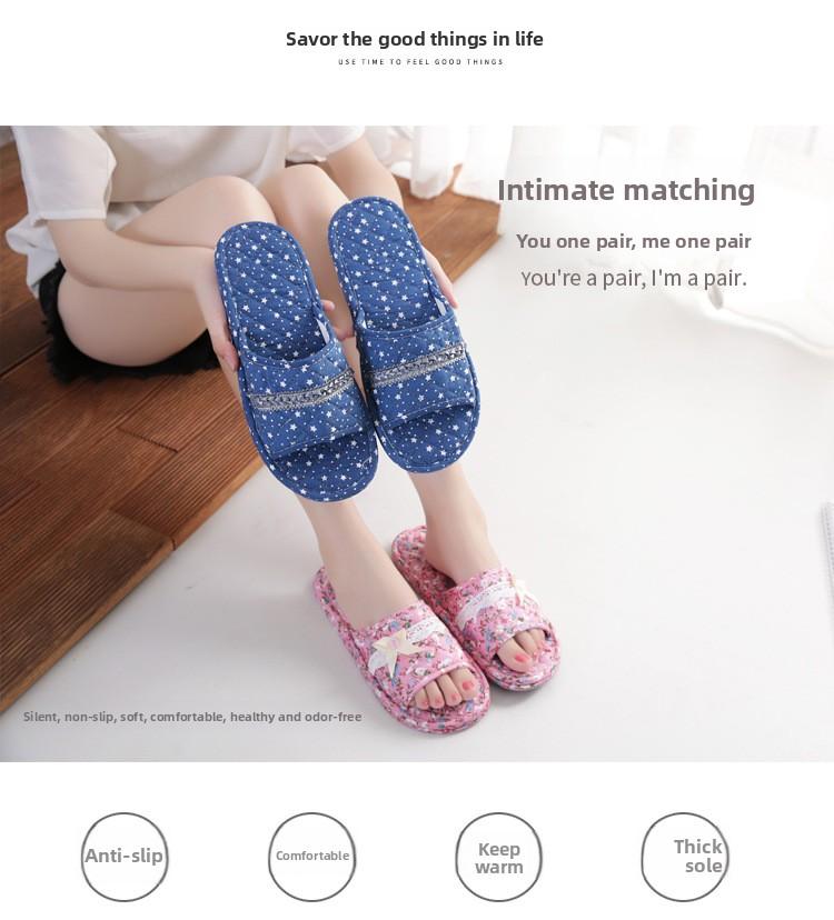 Two-layer fabric-soled wooden floor slippers, soft-soled couple's slippers, women's summer indoor silent home shoes