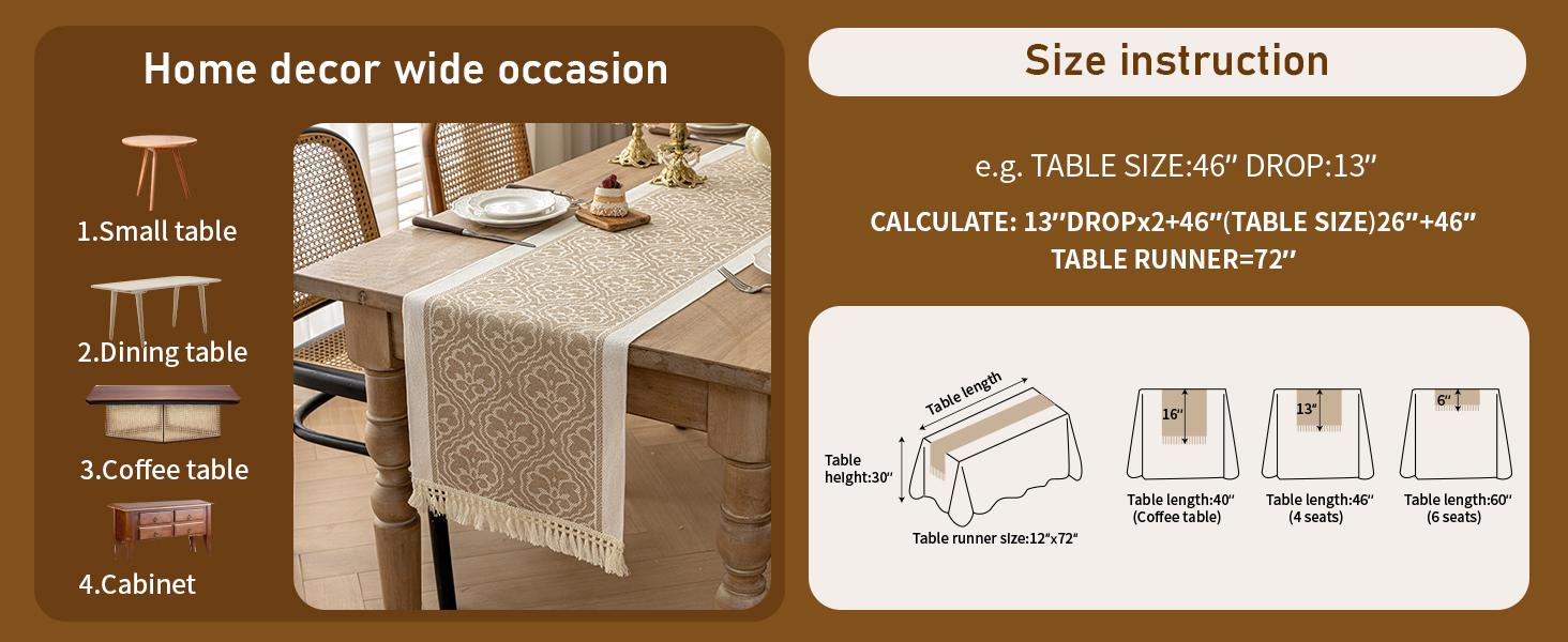 Table 63 Inches,Waterproof Boho with Tassel,for Coffee Table