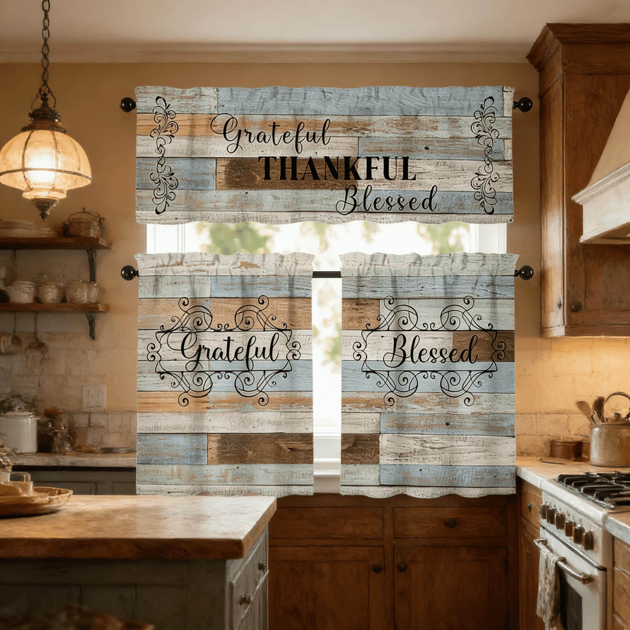 SoftHaven Home Made in USA Vintage Rustic Farmhouse 3-Piece Kitchen Curtains & Valances Set, Elegant Country Style Rod Pocket Window Drapes, Reusable Washable Polyester Home Decor for Kitchen Windows