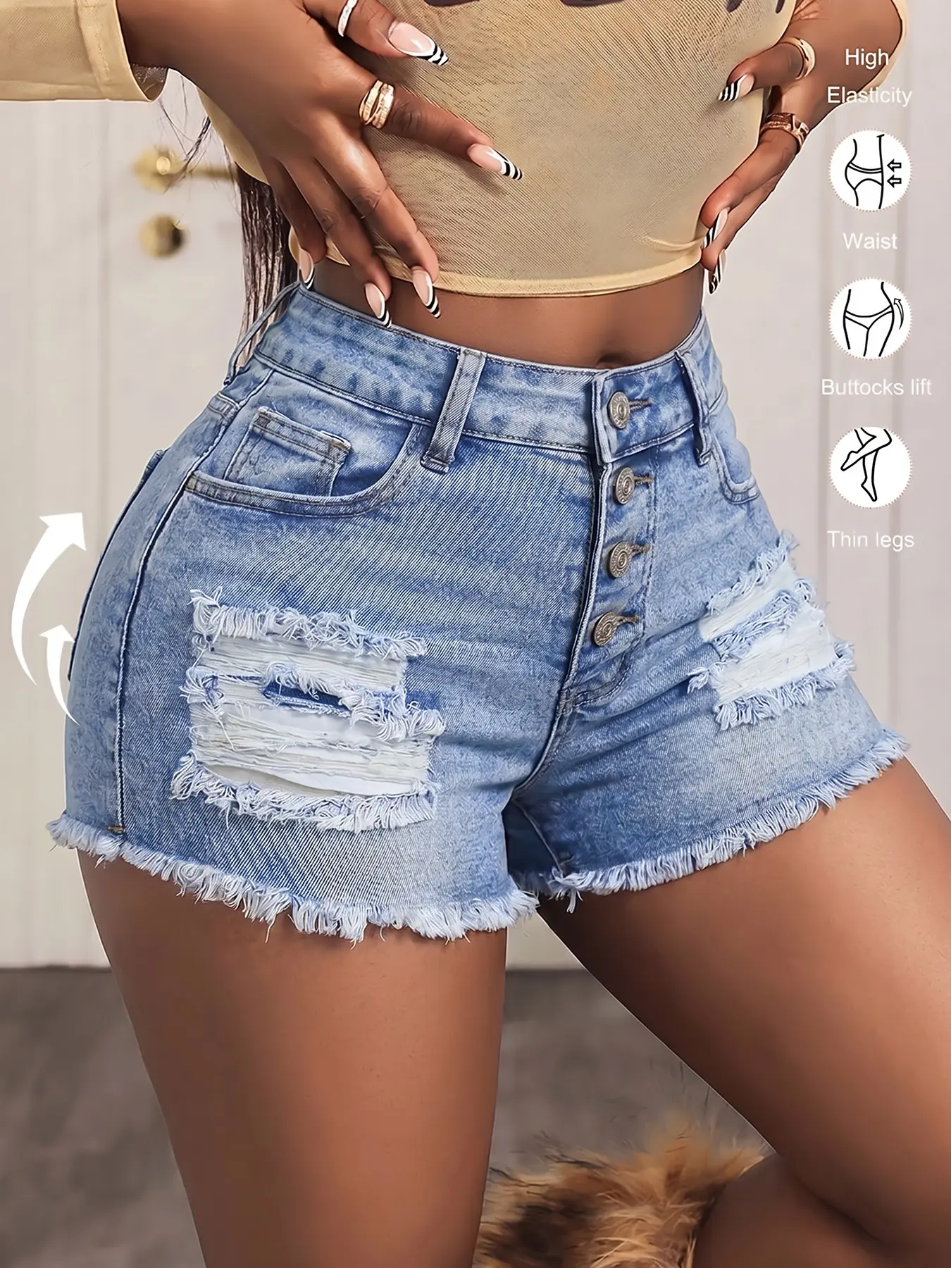 Women's Casual Button Fly High-Waisted Washed Vintage Ripped Denim Shorts, Comfortable and Stylish Summer Bottoms, Perfect for Daily Wear and Outdoors Activities, Casual Comfy Shorts