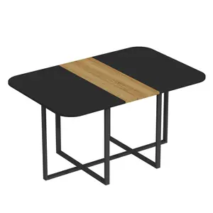 Multi-Functional Kitchen Table - Waterproof MDF Desktop with Natural Wood Strip and Sturdy Metal Base for Dining and Working