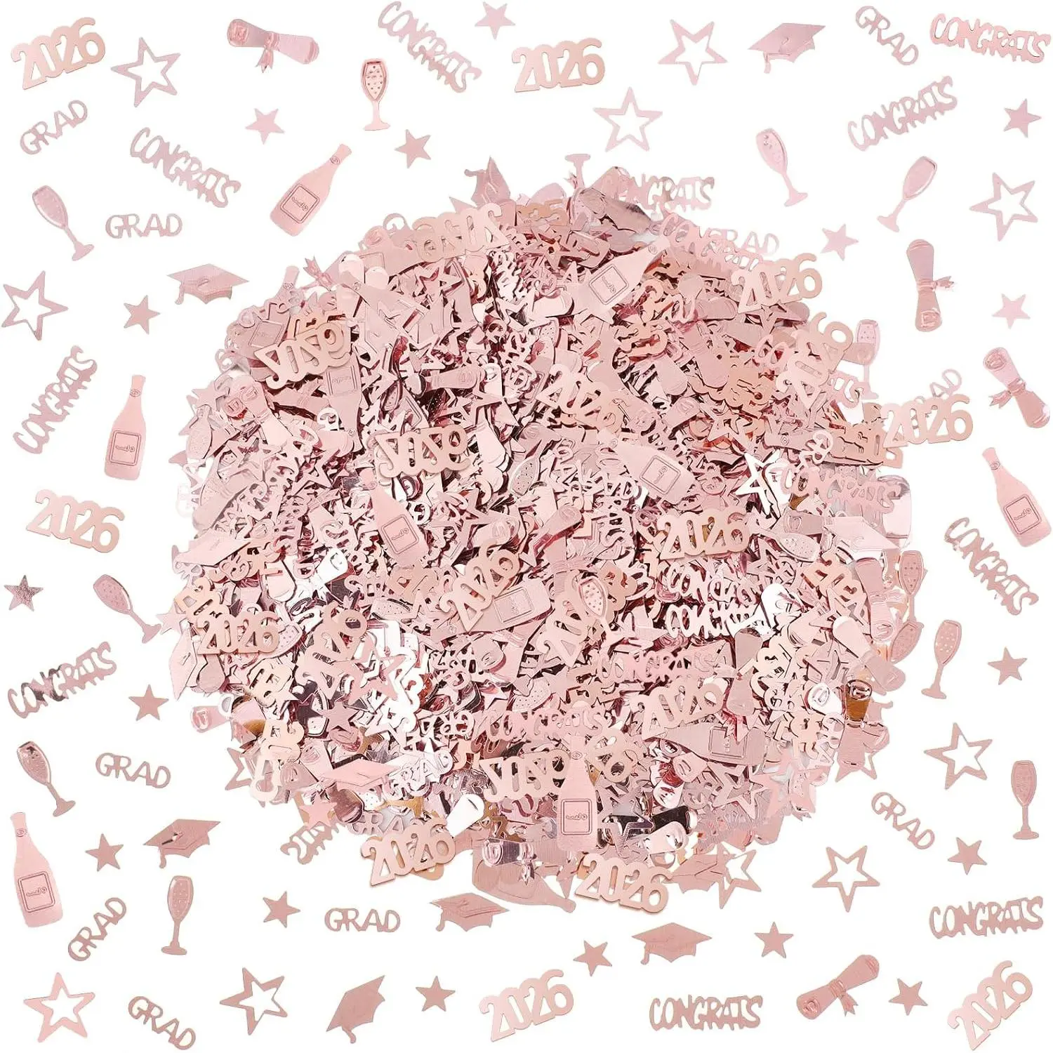 2026 Rose  Graduation Confetti, 2 Oz/ 1700+ Pieces Graduation Table Decorations Congrats Stars 2026 Cap Goblet Diploma Confetti for Birthday Graduation Decorations Party Decor Supplies