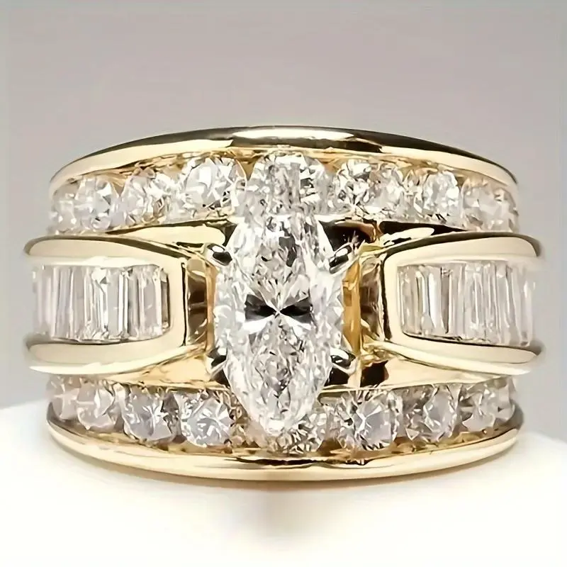 Women's Silver Elegant Fashion Cubic Zirconia Ring - Marquise Cut, Brilliance & Shine, Luxurious Daily Costume Jewelry, Ideal Holiday Gift for Females, Elegant Fashion Rings, Daily Wear, Brilliance & Shine Rings