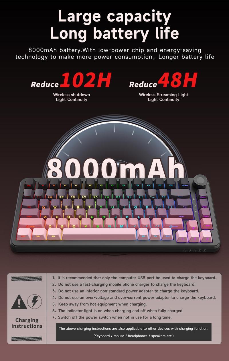 AJAZZ AK820MAX PLUS Daydream switch wireless mechanical keyboard Bluetooth three-mode long battery life gaming office gaming 8000mah