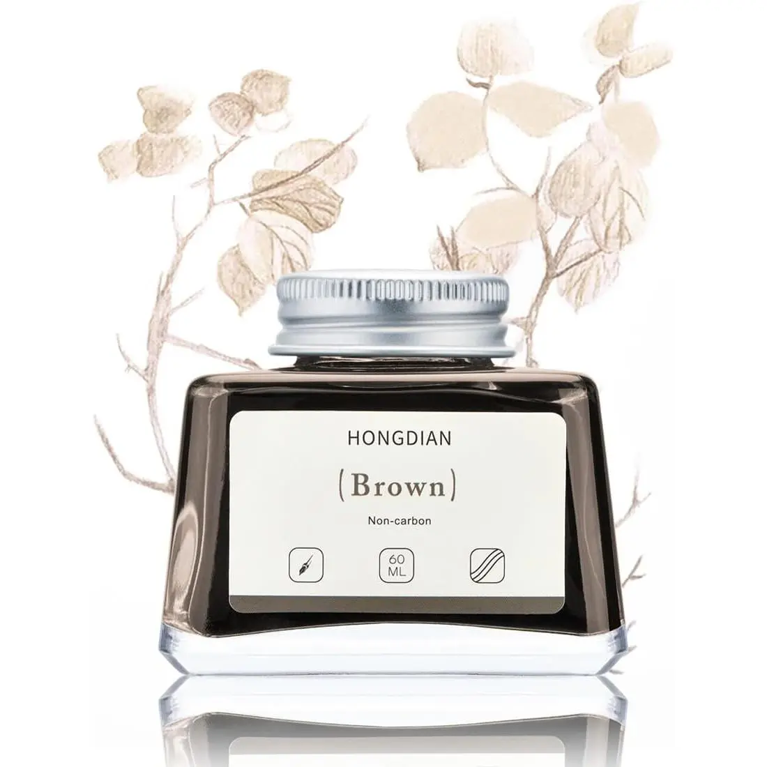 Hongdian Fountain Pen Bottled Ink Brown, 60ml Fountain Pen Ink Bottled for Writing and Calligraphy, Non Carbon