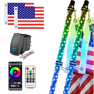 2FT Fat RGB LED Whip Lights With LED Strip Lights Dual Control App Remote Rocker Switch Spiral Design Fiberglass Construction For SXS UTV Holiday Gift