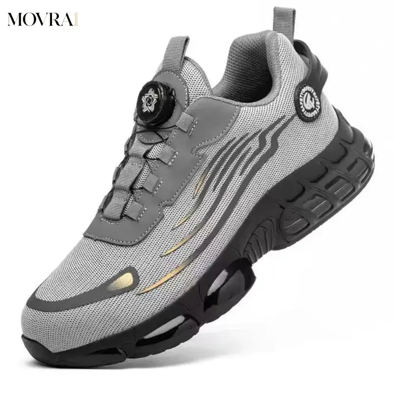 MOVRA1 Unisex Anti-Smash Safety steel toe Shoes, Steel Toe Caps, Anti-, Breathable,Industrial Construction Rotatory Lace-Free Casual Hiking Shoes Footwear Boy outdoor work shoe steel toe shoes Lightweight Steel-Toe Safety Shoes heels espadrille