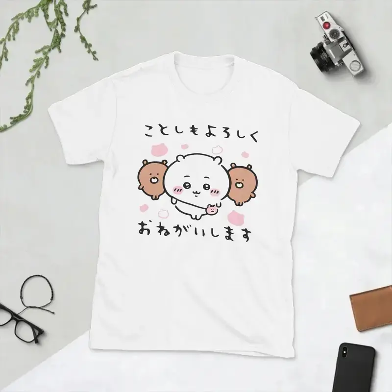 Chiikawas Hachiware Usagi Cute Bear Cat Menswear Round Neck Shortleeve Pure Cotton Loose Casual T-Shirt