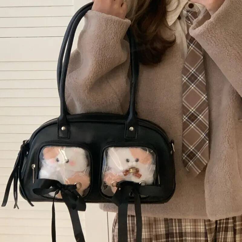 New Y2K Cute Ita Bag Large Capacity Fashion Shoulder Bag Lolita Girls Transparent Cosplay Underarm Bag DIY Badge Display Handbag