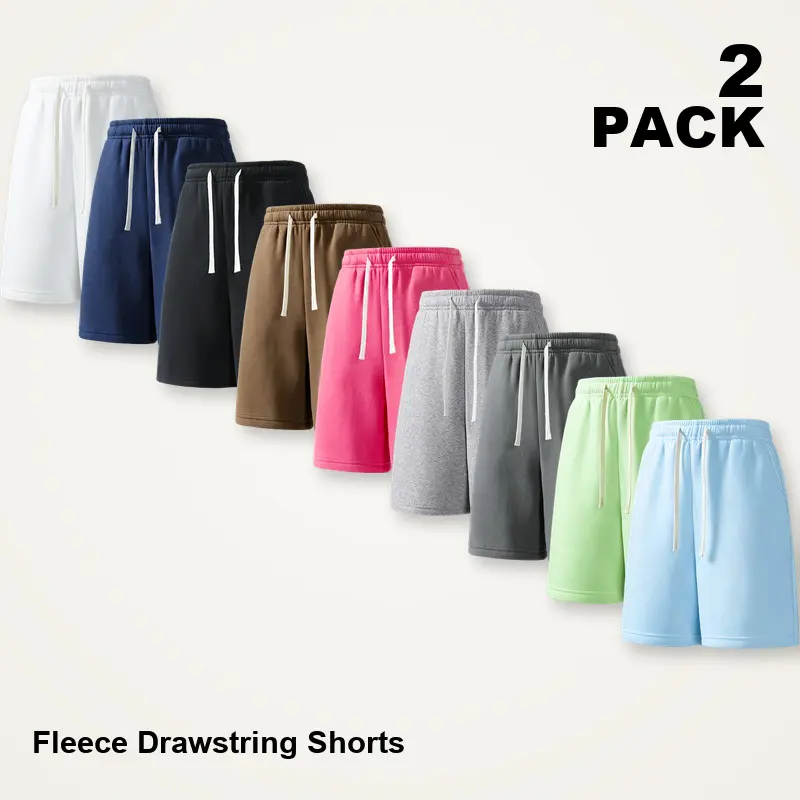 2-Pack Mixed Assorted Colors Men's Fleece Drawstring Shorts Set, Relaxed Loose Fit Mid-Thigh Casual Shorts with Elastic Waist and Side Pockets, Sizes XXS-XXXXL, Summer Daily Wear, Assortment 01