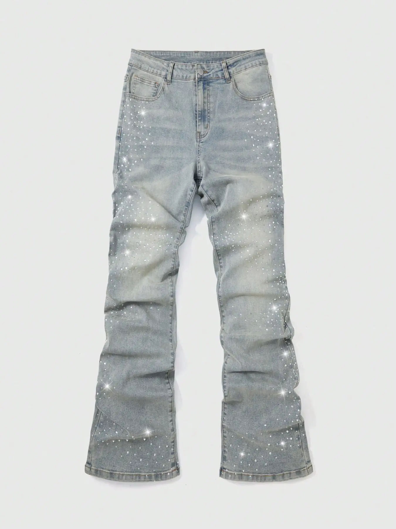 Unisex Gradient Full Rhinestone Micro Flare Jeans, Bling Jeans, High Street Sparkling Flowy Long Pants, Date Night Streetwear Slimming Tall Bell Bottoms