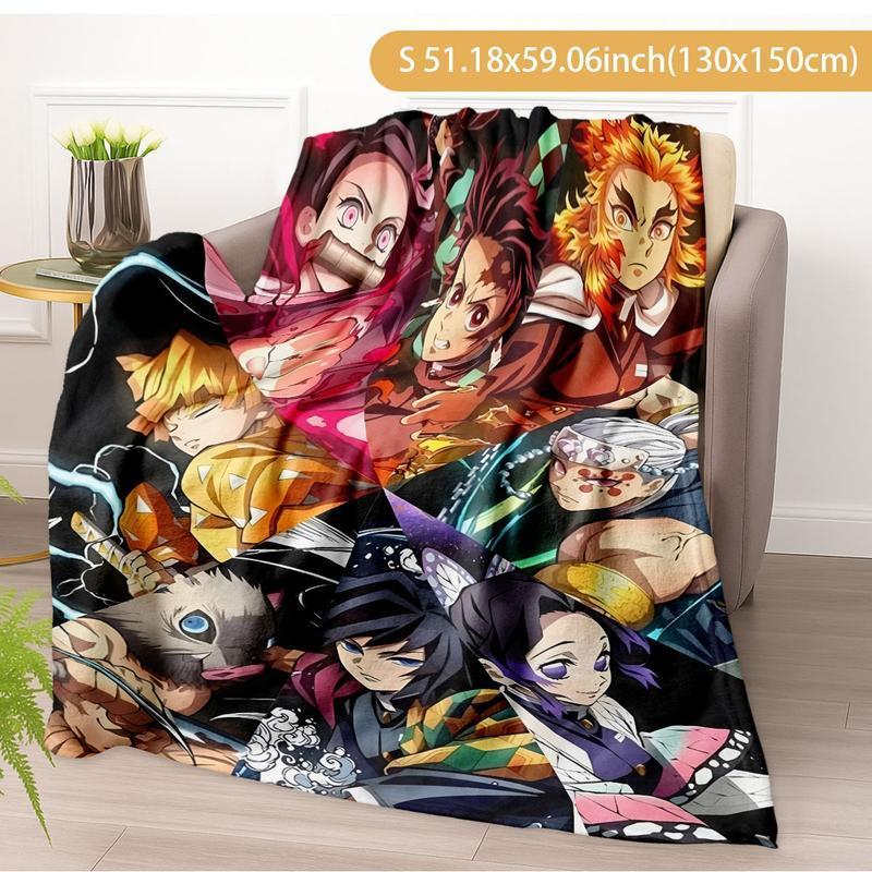 Demon Slayer Anime Character Flannel Blanket, Soft Warm Throw for Bedroom Nap Sofa TV, Perfect Gift for Anime Fans
