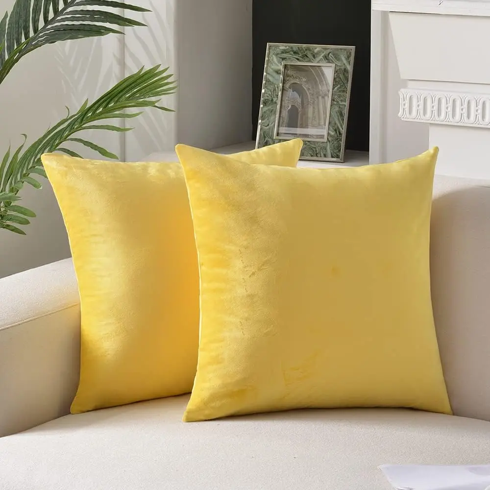 Throw Pillow Covers  Decorative Square Pillowcase Soft Cushion Case for Couch Bedroom  16x16 Inch  Yellow, Pack of 2
