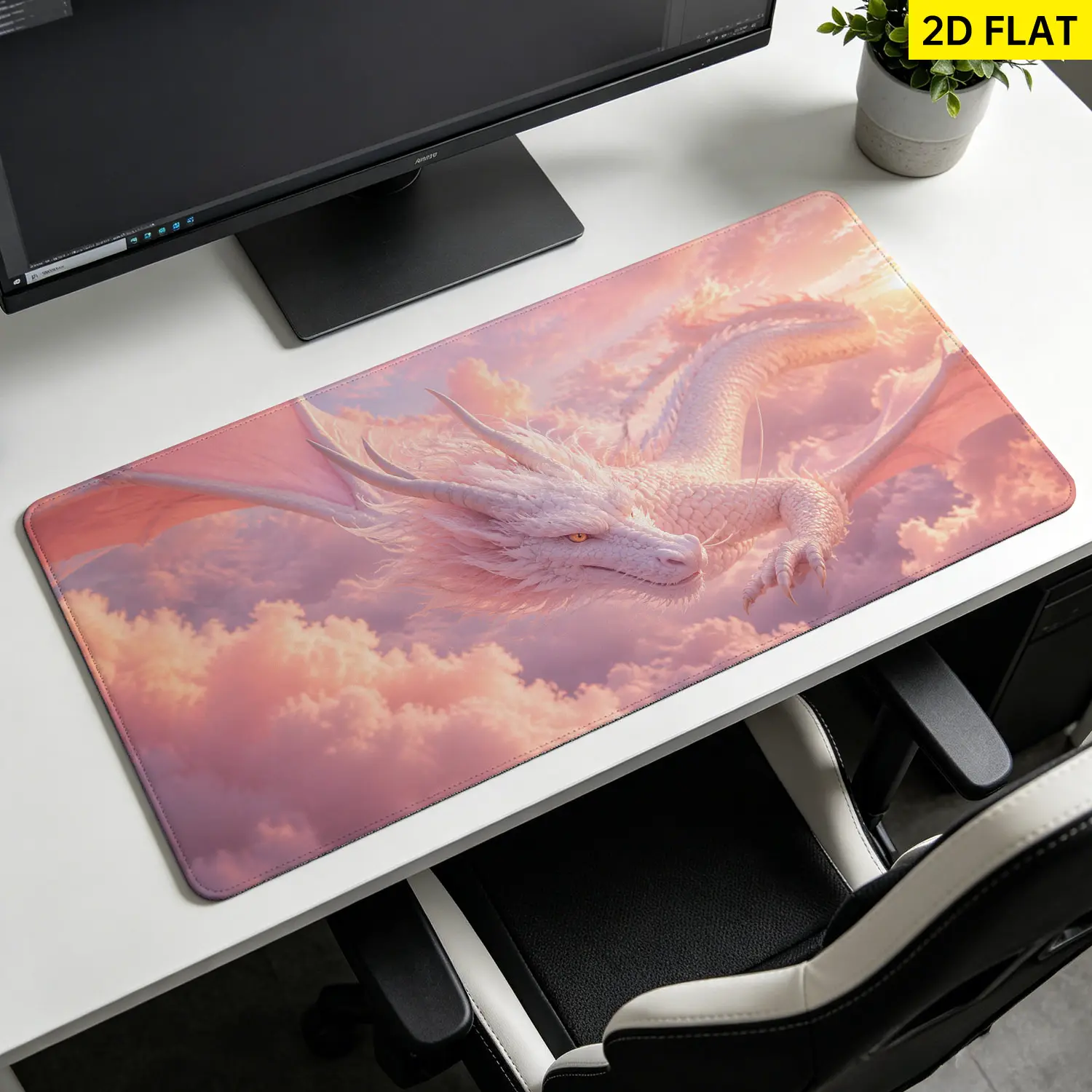 Extra Large fantasy pink dragon in clouds Mouse Pad,Non Slip Rubber Pad,Desktop Decoration Drotection Pad,Washable,Lock Edge Multi Size,Premium Multipurpose Mousepad For Office,Gaming Desk,Gift for Family and Friends
