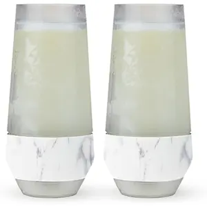 Freeze Insulated Champagne Glasses, Gifts for Mom, Home Bar Gifts for Women, Freezer Cooling Cups for Mimosas, Prosecco and Bubbly, Stemless Chilling Sparkling Wine Glasses, 9oz, Set of 2, Marble